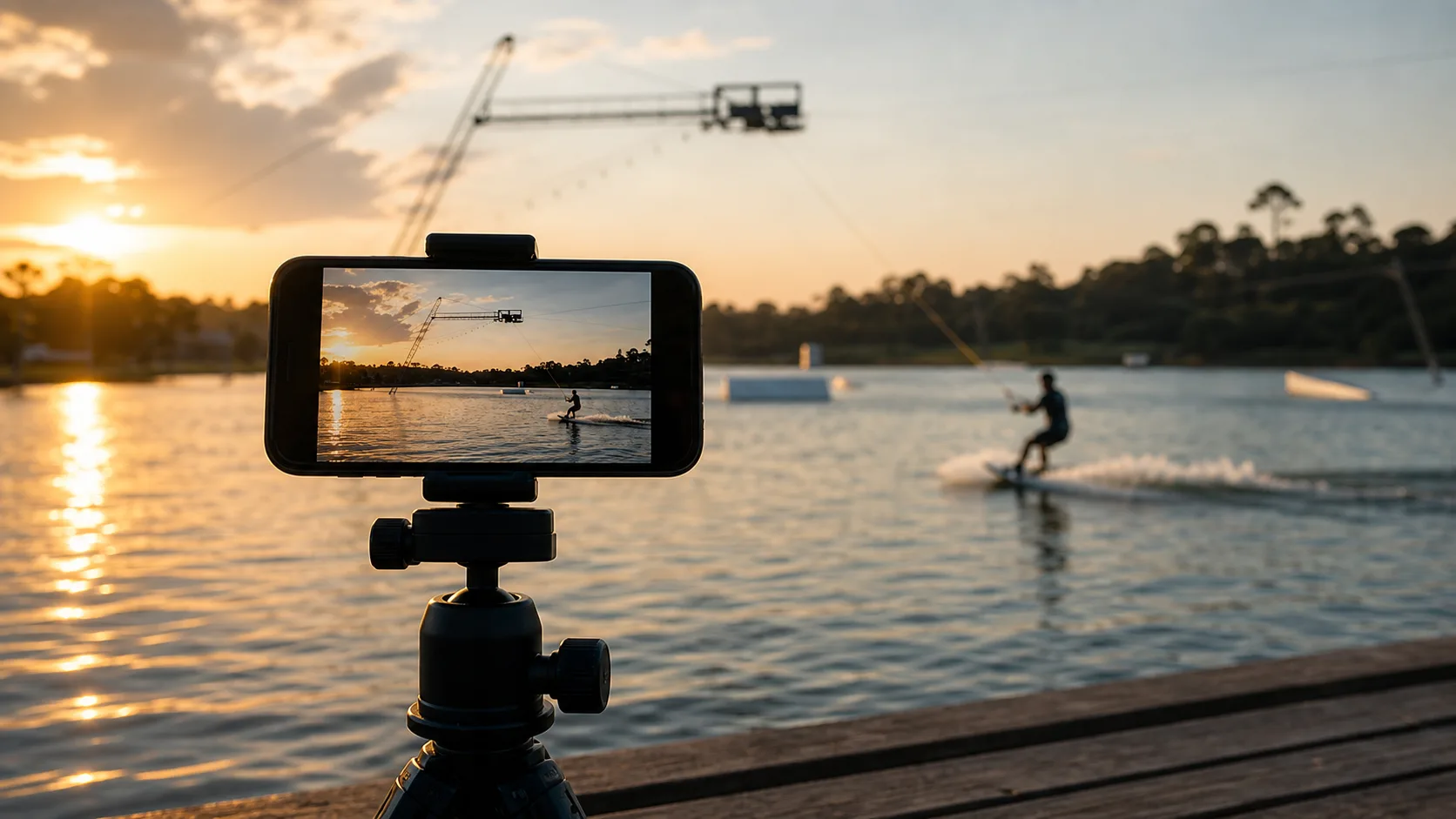 Câmera gravando uma sessão genérica de cable wakeboard para desafio online